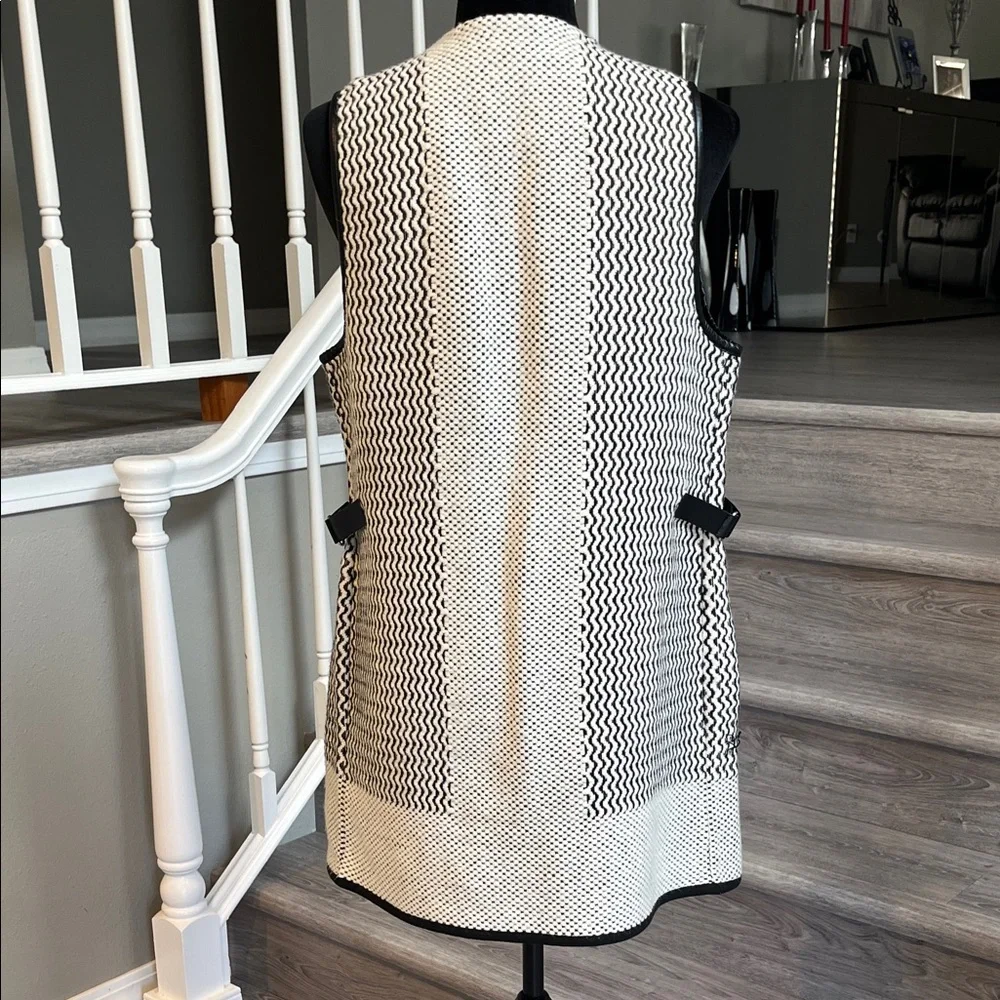 Chico's Black and Winter White Knit Vest with Leather Trim - Picture 5 of 8